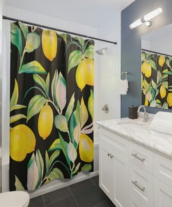 Lemons and Flowers Shower Curtain, Floral Shower Curtain, Floral Bathroom Decor, Gift For Home, Gift For Her, Yellow Citrus Shower Curtain