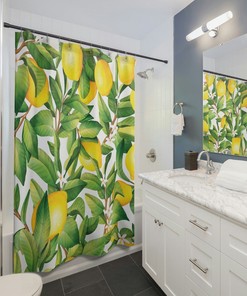 Lemons and Flowers Shower Curtain, Floral Shower Curtain, White Floral Bathroom Decor, Gift For Home, Gift For Her, Botanical Citrus Shower