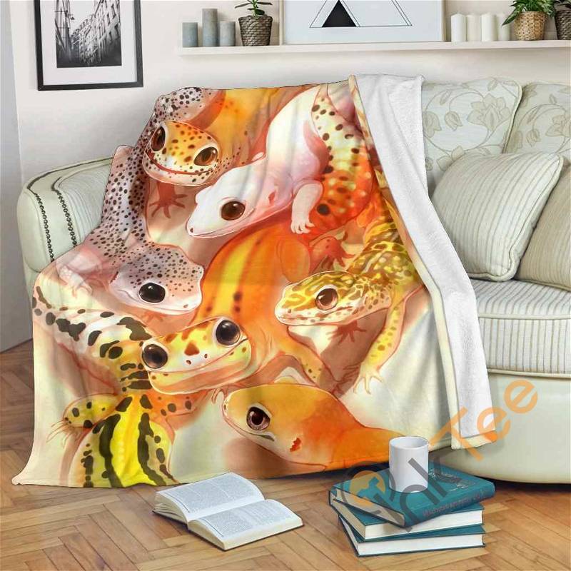 Leopard Gecko Art Sherpa Fleece Blanket Gifts for Family, for Couple