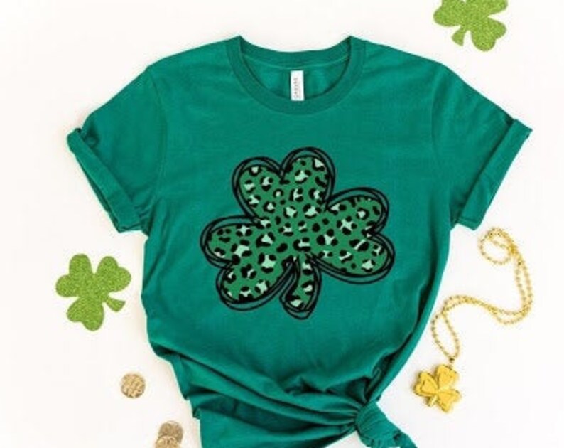 Leopard Print Shamrock Shirt, St. Patricks Day Shirt, Shamrock Lucky Lips, Four Leaf Clover, Shamrock, Irish Shirt - Image 2