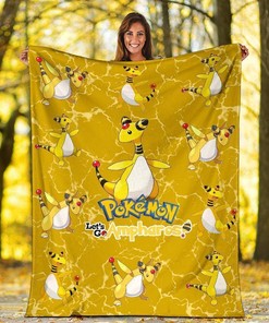 Let's Go Ampharos Pokemon Funny Sherpa Fleece Blanket Gifts for Family, for Couple