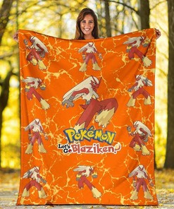Let's Go Blaziken Pokemon Sherpa Fleece Blanket Gifts for Family, for Couple