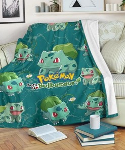 Let's Go Bulbasaur Pokemon Fleece Blanket Gift For Fan, Quilt Blanket Bedding Set Gift