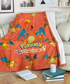 Let's Go Charizard Pokemon Fleece Blanket Gift For Fan, Quilt Blanket Bedding Set Gift