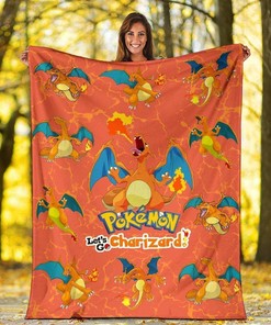 Let's Go Charizard Pokemon Idea Sherpa Fleece Blanket Gifts for Family, for Couple