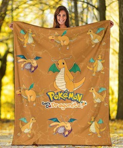 Let's Go Dragonite Pokemon Funny Sherpa Fleece Blanket Gifts for Family, for Couple