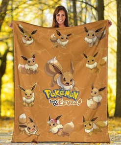 Let's Go Eevee Pokemon Funny Sherpa Fleece Blanket Gifts for Family, for Couple