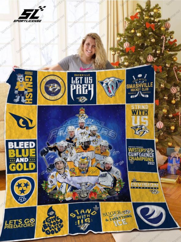 Let's Go Gnashville Predators Christmas Quilt Blanket Bedding Set