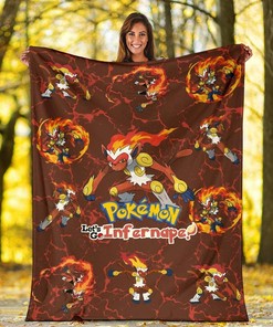 Let's Go Infernape Funny Poke Sherpa Fleece Blanket Gifts for Family, for Couple