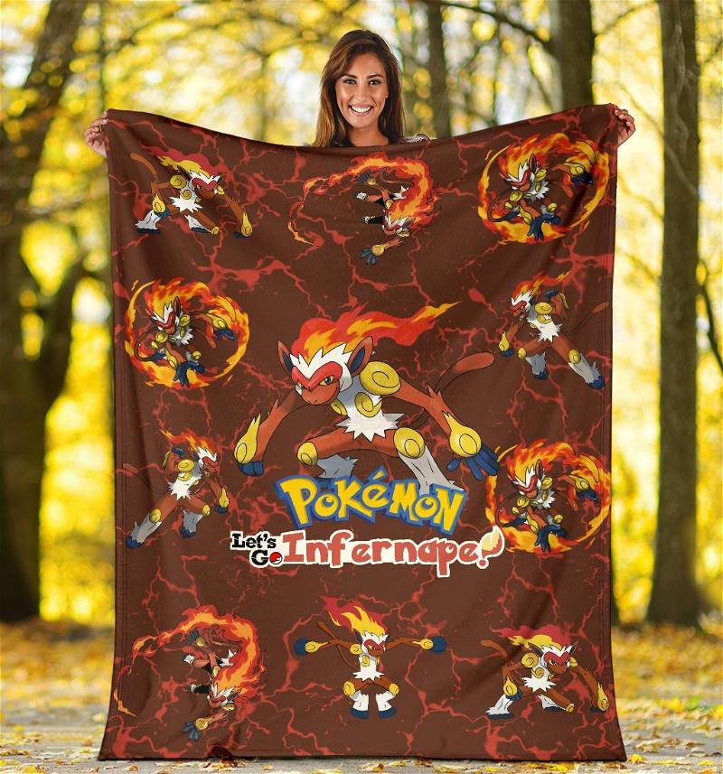 Let's Go Infernape Funny Poke Sherpa Fleece Blanket Gifts for Family, for Couple