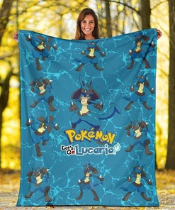 Let's Go Lucario Pokemon Funny Sherpa Fleece Blanket Gifts for Family, for Couple