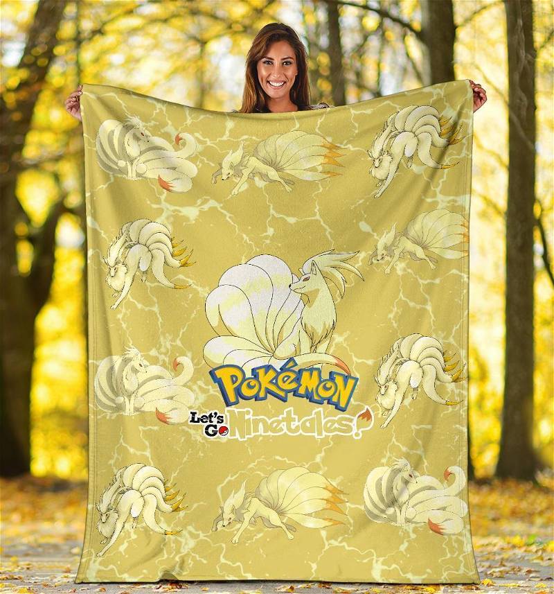 Let's Go Ninetales Pokemon Funny Sherpa Fleece Blanket Gifts for Family, for Couple