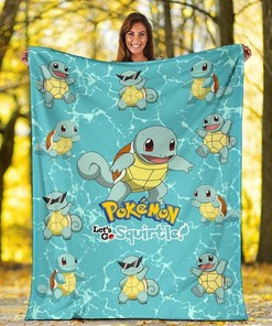 Let's Go Squirtle Pokemon Funny Sherpa Fleece Blanket Gifts for Family, for Couple