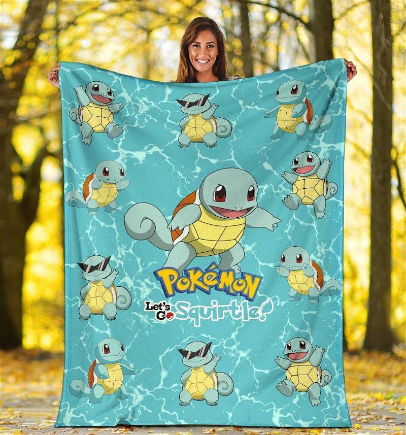 Let's Go Squirtle Pokemon Funny Sherpa Fleece Blanket Gifts for Family, for Couple