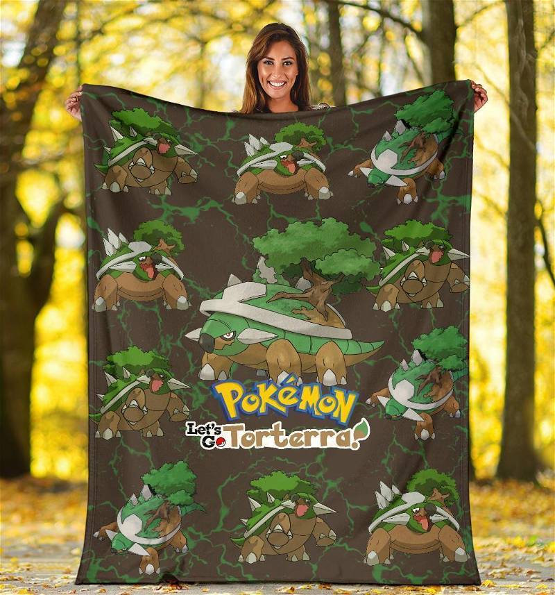 Let's Go Torterra Pokemon Funny Sherpa Fleece Blanket Gifts for Family, for Couple