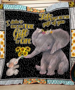 Life Gave Me The Gift Of You Sunflower Elephant Quilt Blanket Bedding Set