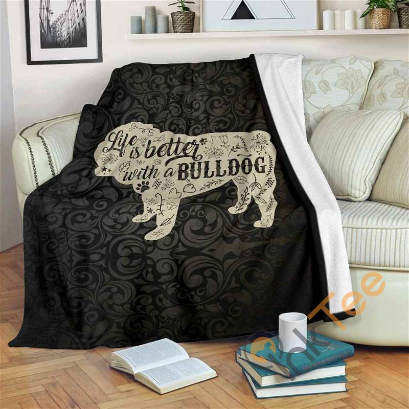 Life Is Better With A Bulldog Sherpa Fleece Blanket Gifts for Family, for Couple