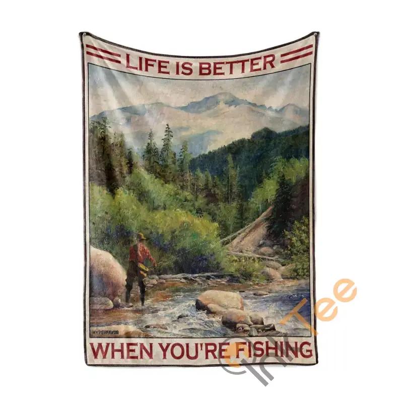 Life Is Better With Fishing Sherpa Fleece Blanket Gifts for Family, for Couple