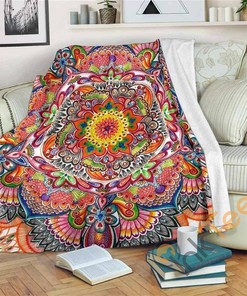 Life With Colors Mandala Sherpa Fleece Blanket Gifts for Family, for Couple