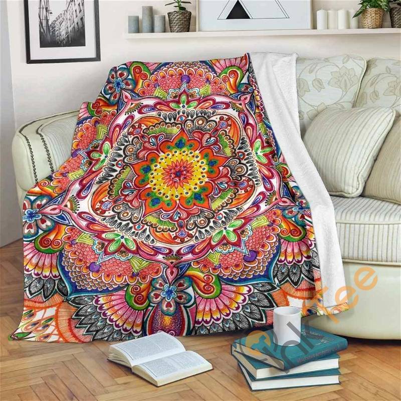 Life With Colors Mandala Sherpa Fleece Blanket Gifts for Family, for Couple