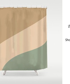 Light Brown Beige Green Sideling Shower Curtain, Modern Art Bathroom Decor, Abstract Customized Sizes Bath Curtains