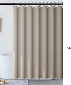 Light Brown Linen-Textured Thick Shower Curtain, Extra Heavy Curtain Waterproof, Small Grommets Curtains.