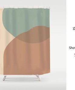 Light Green Brown Color Blocks Dots Shower Curtain, Unisex Birthday Gift, Bathroom Ideas, Home Decor