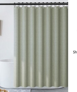 Light Green Linen-Textured Polyester Thick Shower Curtain, Waterproof Shower Curtain For Bathroom