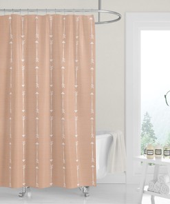 Light Terracotta Denim Chambray Print White Arrows Shower Curtain