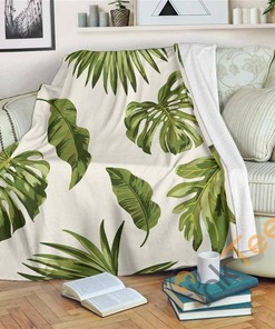 Light Tropical Leaf Pattern Sherpa Fleece Blanket Gifts for Family, for Couple