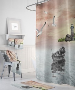 Lighthouse Shower Curtain, Nautical Bathroom Decor