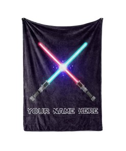 Lightsaber Theme - Personalized Custom Blanket With Your Child's Name Sherpa Fleece Blanket Gifts for Family, for Couple