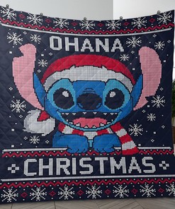 Lilo And Stitch Christmas Fan Gift, Stitch Santa Claus Gift, Ohana Christmas Quilt Blanket Bedding Set