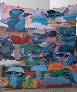 Lilo And Stitch Fan Gift, Funny Stitch Gift, Stitch As Elvis Quilt Blanket Bedding Set