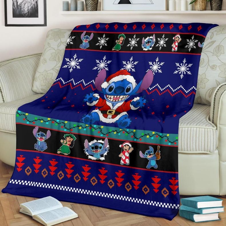 Lilo & Stitch Christmas Fleece Blanket Gift For Fan, Premium Comfy Sofa Throw Blanket Gift