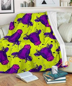 Lime Green And Purple Cow Pattern Sherpa Fleece Blanket Gifts for Family, for Couple
