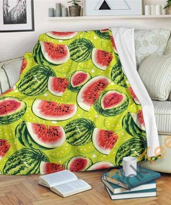 Lime Green Watermelon Pattern Sherpa Fleece Blanket Gifts for Family, for Couple