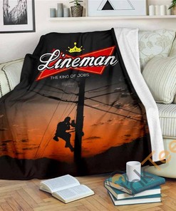 Lineman King Of Jobs Sherpa Fleece Blanket Gifts for Family, for Couple