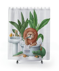 Lion Shower Curtain, Shower Curtain Funny, Kids Bathroom Curtain, Animal Bathroom Decor, Housewarming Gift, Kids Shower Curtain