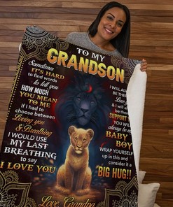 Lion To My Grandson Sometimes It's Hard Grandpa Fleece Blanket Quilt Blanket Bedding Set For Grandson