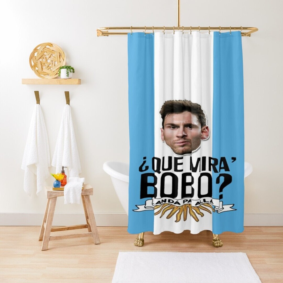 Lionel Messi Shower Curtain Que Miras Bobo Argentina World Cup Gift Messi Football Trendy Bath Curtain Eco-Friendly Waterproof