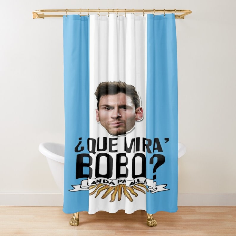 Lionel Messi Shower Curtain Que Miras Bobo Argentina World Cup Gift Messi Football Trendy Bath Curtain Eco-Friendly Waterproof - Image 2