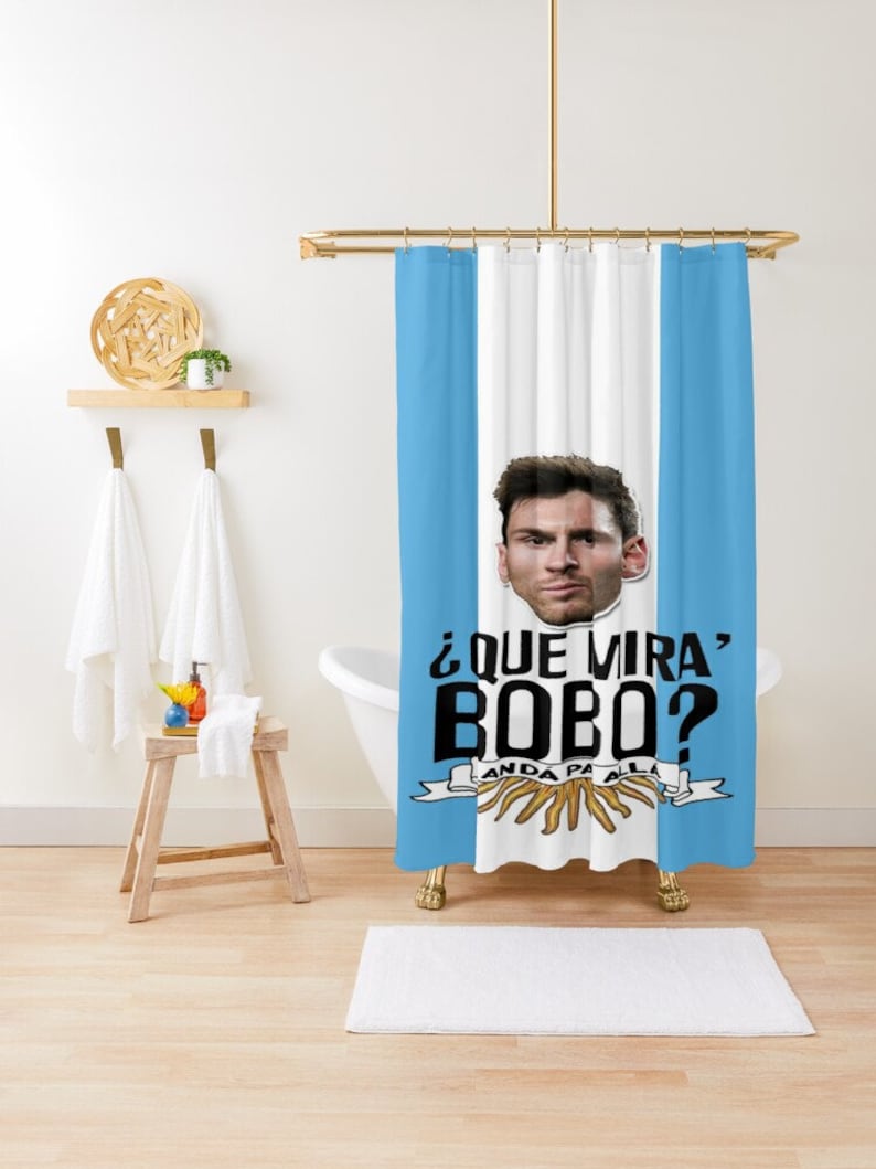 Lionel Messi Shower Curtain Que Miras Bobo Argentina World Cup Gift Messi Football Trendy Bath Curtain Eco-Friendly Waterproof - Image 3