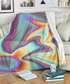 Liquid Holographic Trippy Sherpa Fleece Blanket Gifts for Family, for Couple