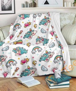 Little Girly Unicorn Pattern Sherpa Fleece Blanket Gifts for Family, for Couple