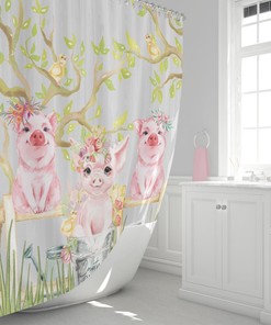 Little Pigs Shower Curtain, Country Chic Bathroom Decor, Farmhouse Shower Curtain, Optional Set