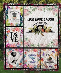 Live, Love, Laugh: Turtle Themed Quilt Blanket Bedding Set with Pillowcases