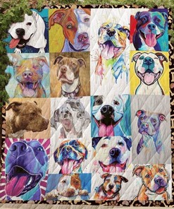 Ll Quilt Blanket Bedding Set Cute Pitbull for Home Décor