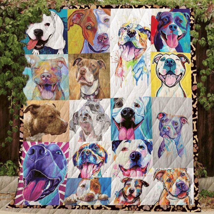 Ll Quilt Blanket Bedding Set Cute Pitbull for Home Décor