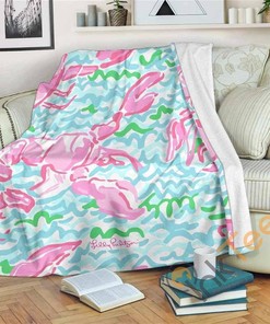Lobstah Roll Lilly Pulitzer Sherpa Fleece Blanket Gifts for Family, for Couple
